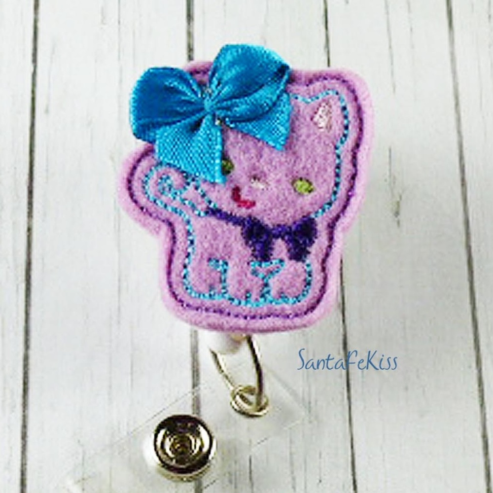 Kitty Cat Felt Badge Reel Handmade by SantaFeKiss